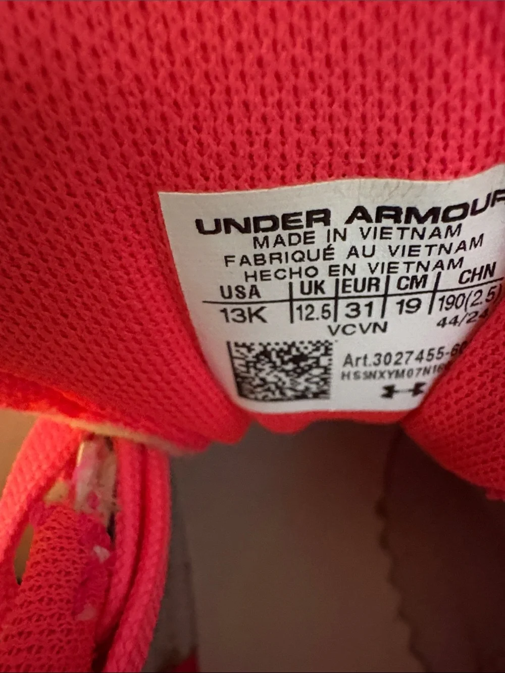 Under Armour Kids White and Hot Pink Athletic Sneakers